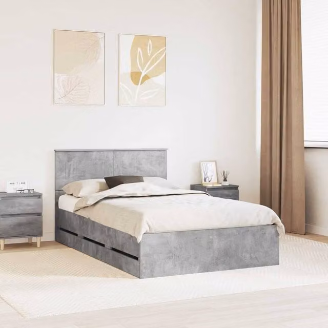 Berkfield Home Modern Bed Frame with Drawers in Concrete Grey, Engineered Wood, W: 135 cm, L: 190 cm