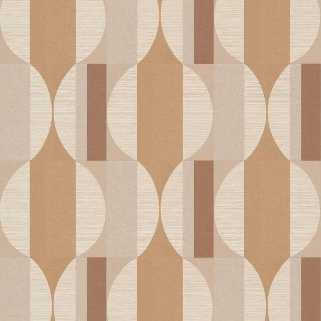 Grandeco Abstract Geometric Mid-Century Wallpaper in Orange and Beige