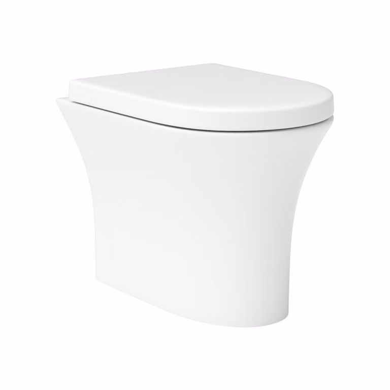 Royal Bathrooms Breeze White Rimless Back to Wall Ceramic Toilet Pan with Soft Close Seat and Concealed Fixing