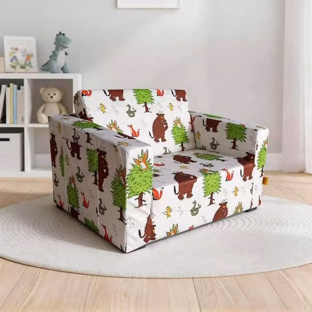 Kidsaw Gruffalo Fold Out Lounger Chair - Convertible Foam Chair Bed for Children in Multicolour and Grey