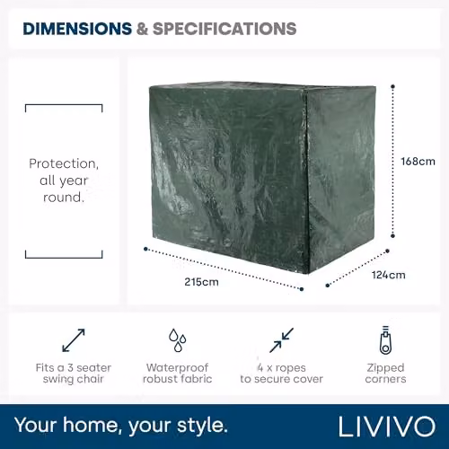 LIVIVO Waterproof 3 Seater Garden Swing Cover in Green, W/D/H: 215 x 168 x 124 cm – 5