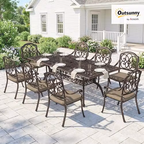Outsunny 9 Piece Cast Aluminium Garden Dining Set, 8 Seater, Bronze Tone, W/D/H: 106 x 72 x 82 cm – 2
