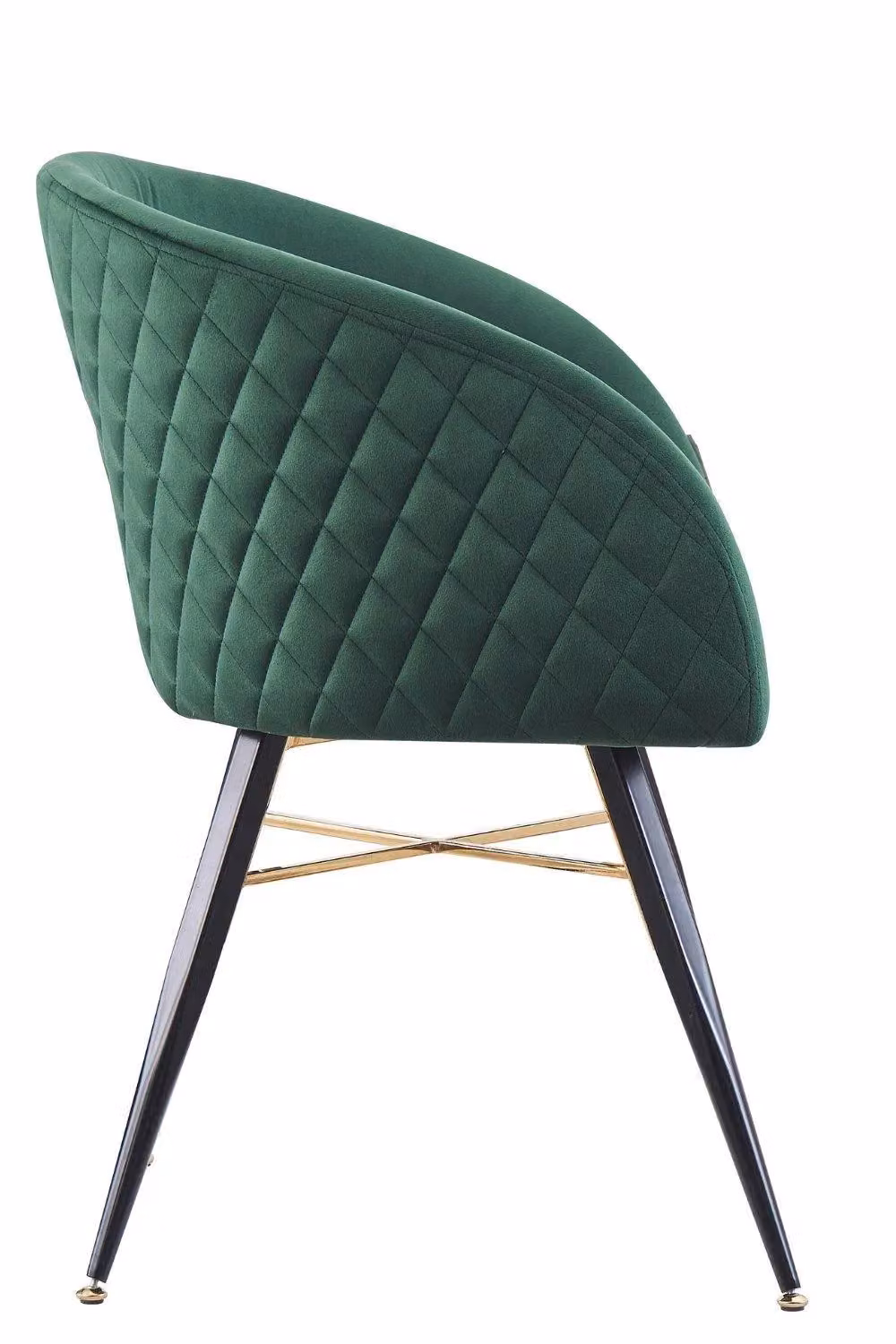 Life Interiors Set of 2 Vittorio Velvet Dining Chairs with Armrests and Black Metal Legs in Green – 3