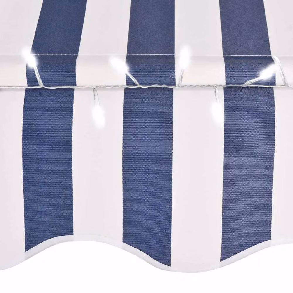 Berkfield Home Manual Retractable Awning with LED, Blue and White Striped, Width: 400 cm – 3