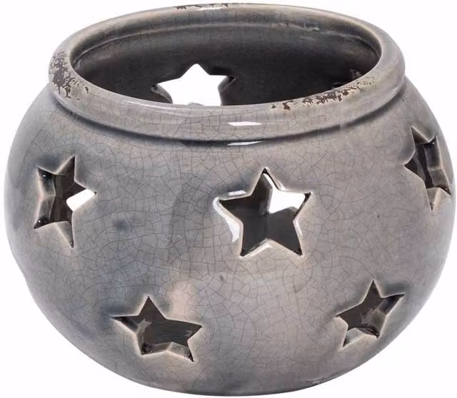 Lemon Pavilion Furniture and Decor Garda Star Ceramic Candle Lantern, Grey, W: 14 cm, D: 14 cm, H: 10 cm