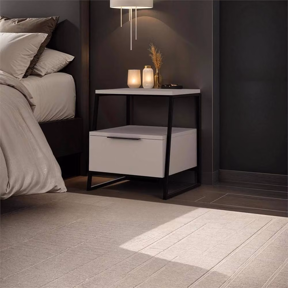 Nordara Modern 1 Drawer Bedside Table with Mocha Black Metal Frame and Grey Glass Finish – 5