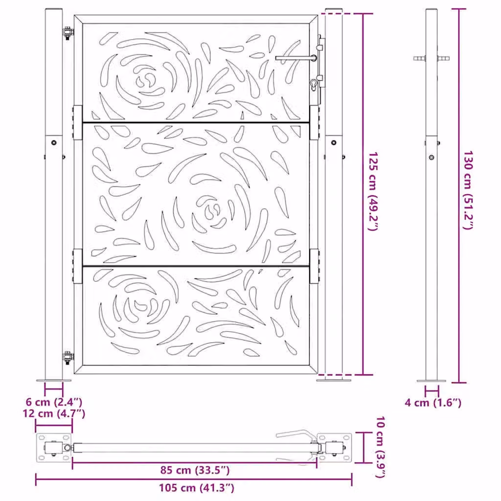 Berkfield Brown Weathering Steel Garden Gate with Flame Design, W: 105 cm, H: 130 cm – 6