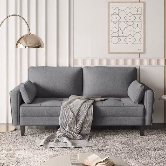 Yaheetech 2 Seater Upholstered Fabric Sofa Couch with Scatter Cushions in Grey