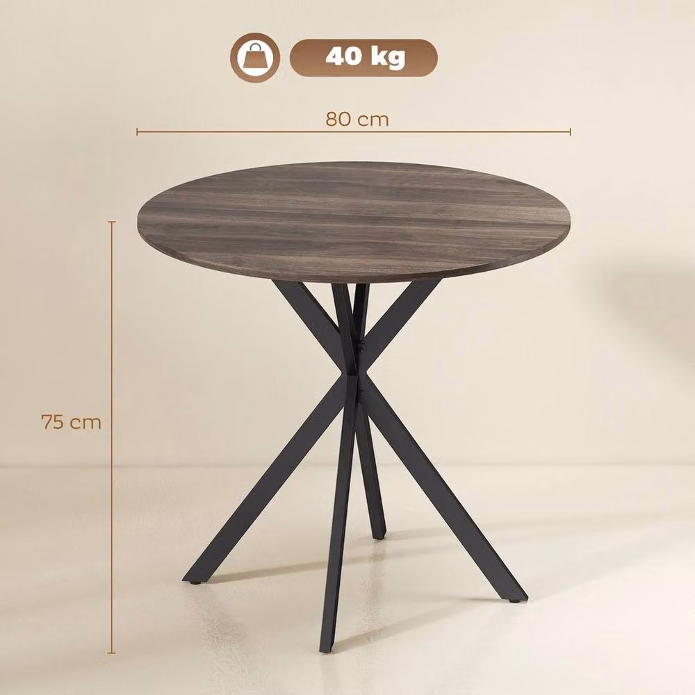 NESTLUNE Industrial Round Dining Table in Grey and Black with Wood Top and X-Frame Metal Legs, Diameter: 80 cm – 2