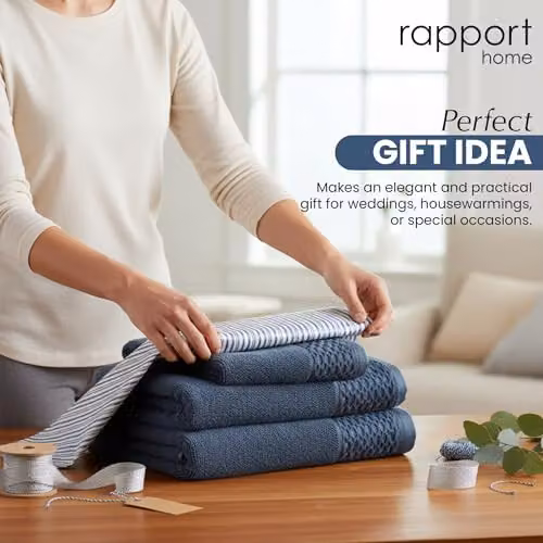Rapport Home Eden Weave 6-Piece Cotton Towel Set in Blue, 500GSM Soft Absorbent Towels – 6