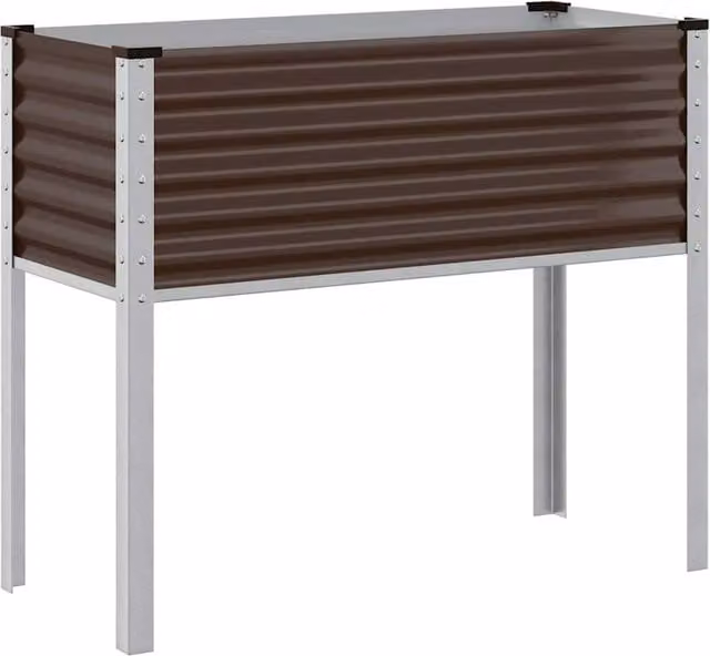 Berkfield Home Brown Steel Garden Planter Tub, W: 100 cm, D: 41 cm, H: 90 cm – 1