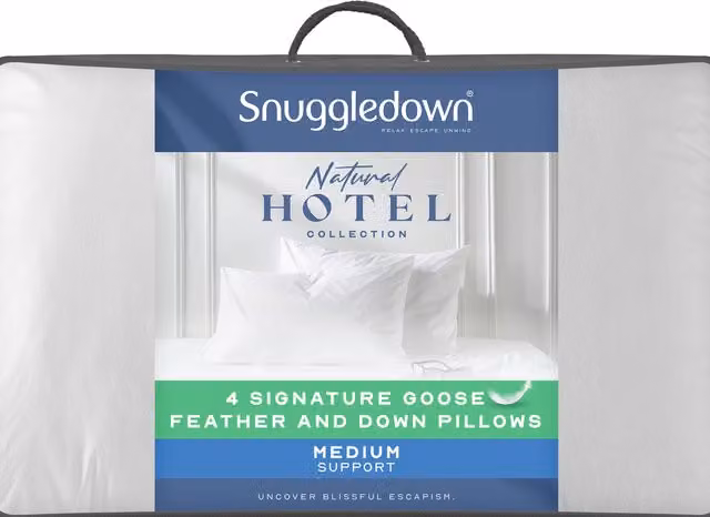 Snuggledown Hotel Goose Feather and Down Pillow, White, Medium Fill, Pack of 4
