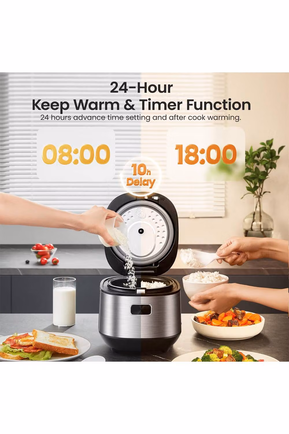 Midea 2L Rice Cooker with 9 Functions, Timer and Keep Warm Feature, Black – 2