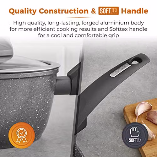 Tower Cerastone Saucepan with Ceramic Coating, Grey, Diameter: 22 cm – 5
