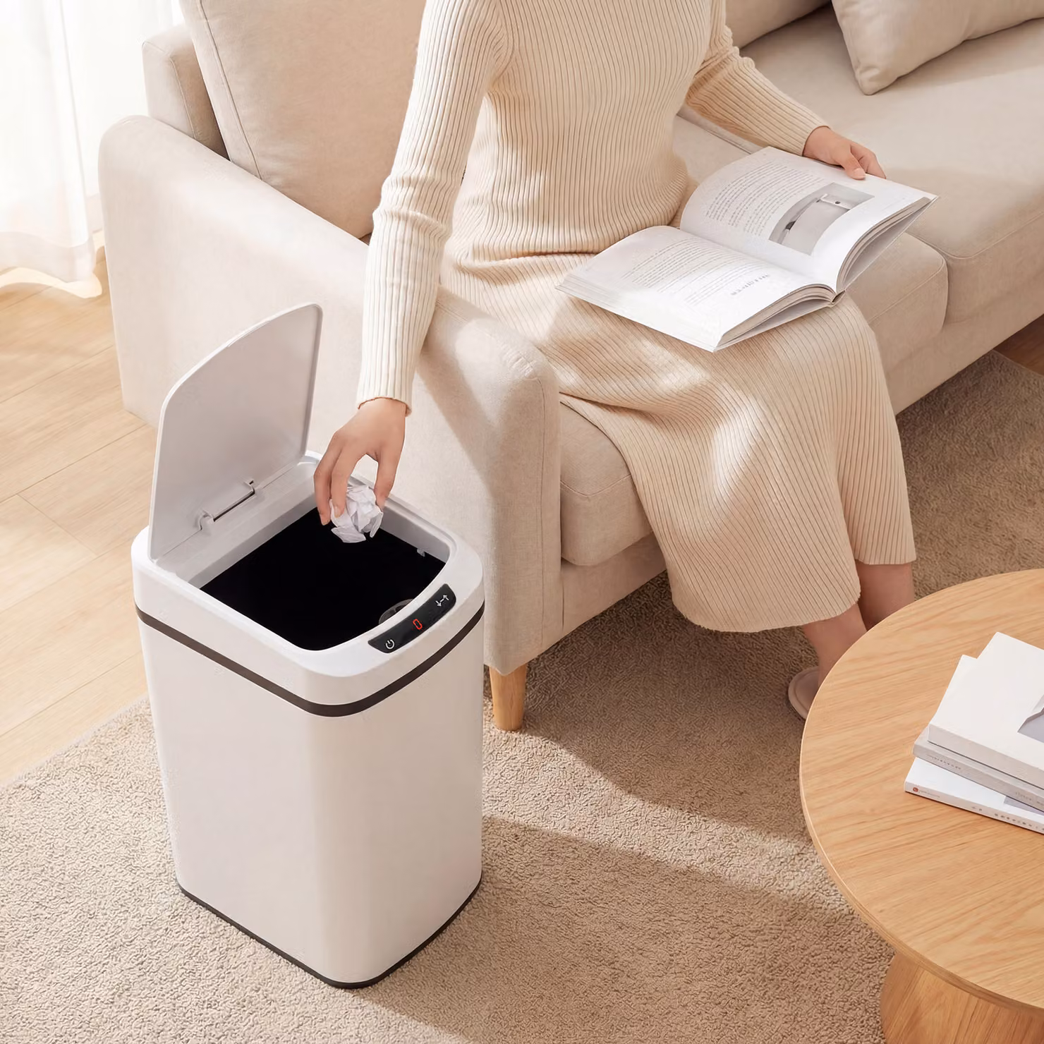 HOMCOM 12L Automatic Motion Sensor Kitchen Bin with Fingerprint Resistant Stainless Steel, White – 4
