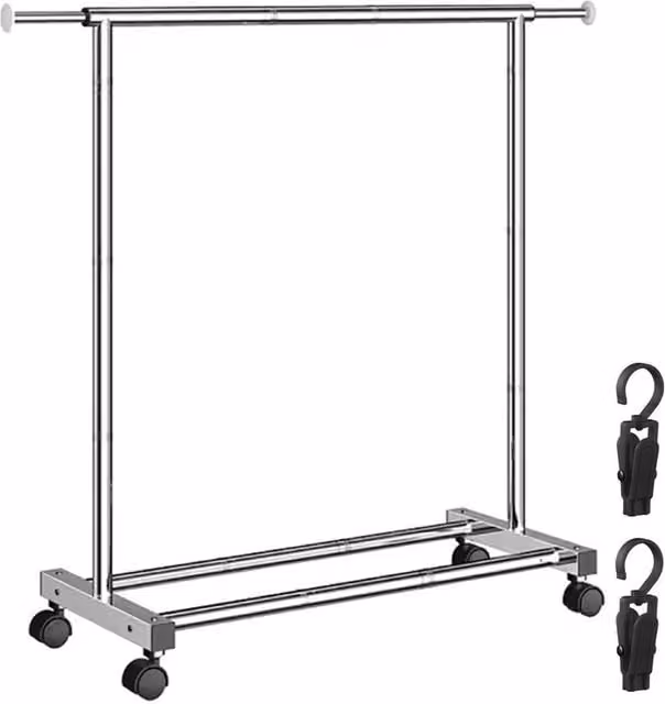 Ventryn Heavy Duty Stainless Steel Clothes Rail Hanging Rack with Wheels, Silver, H 149.0 cm x W 135.0 cm