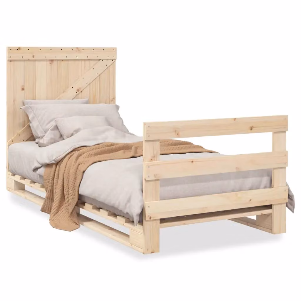 Berkfield Home Solid Wood Pine Bed Frame with Headboard in Brown, W/D/H: 90 x 200 cm – 2