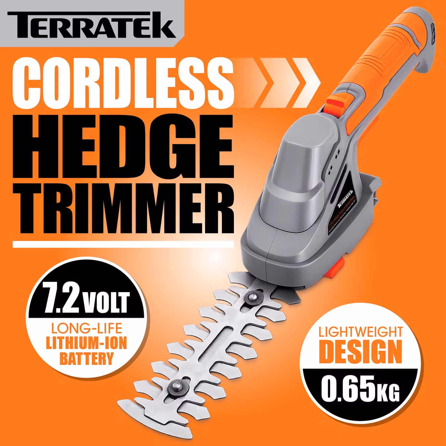 Terratek 2-in-1 Cordless Hand Held Hedge Trimmer and Topiary Shears with 7.2V Li-Ion Battery in Grey – 2