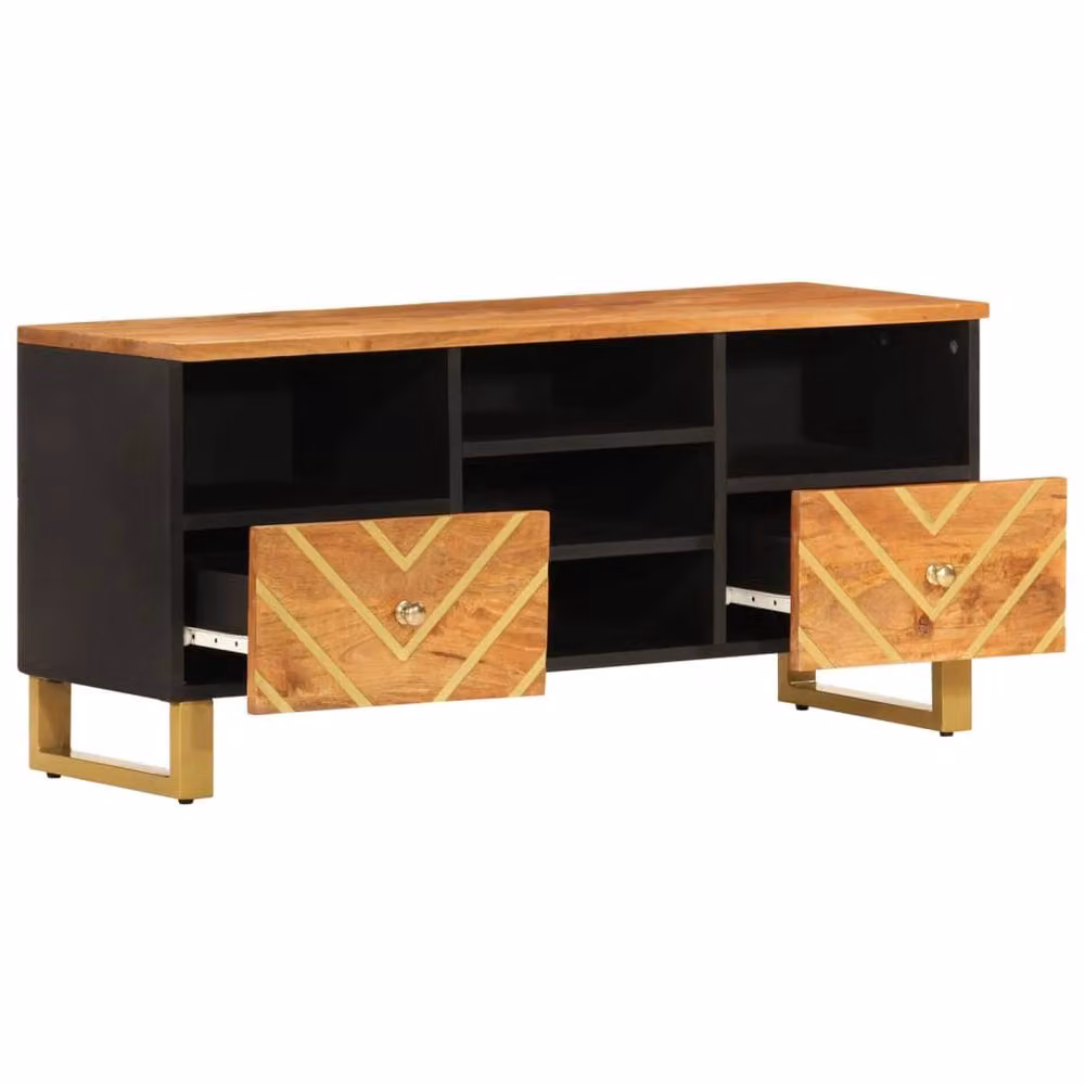 Berkfield Home Industrial Mango Wood and Metal TV Cabinet in Brown and Black, W: 100 cm, D: 33.5 cm, H: 46 cm – 3