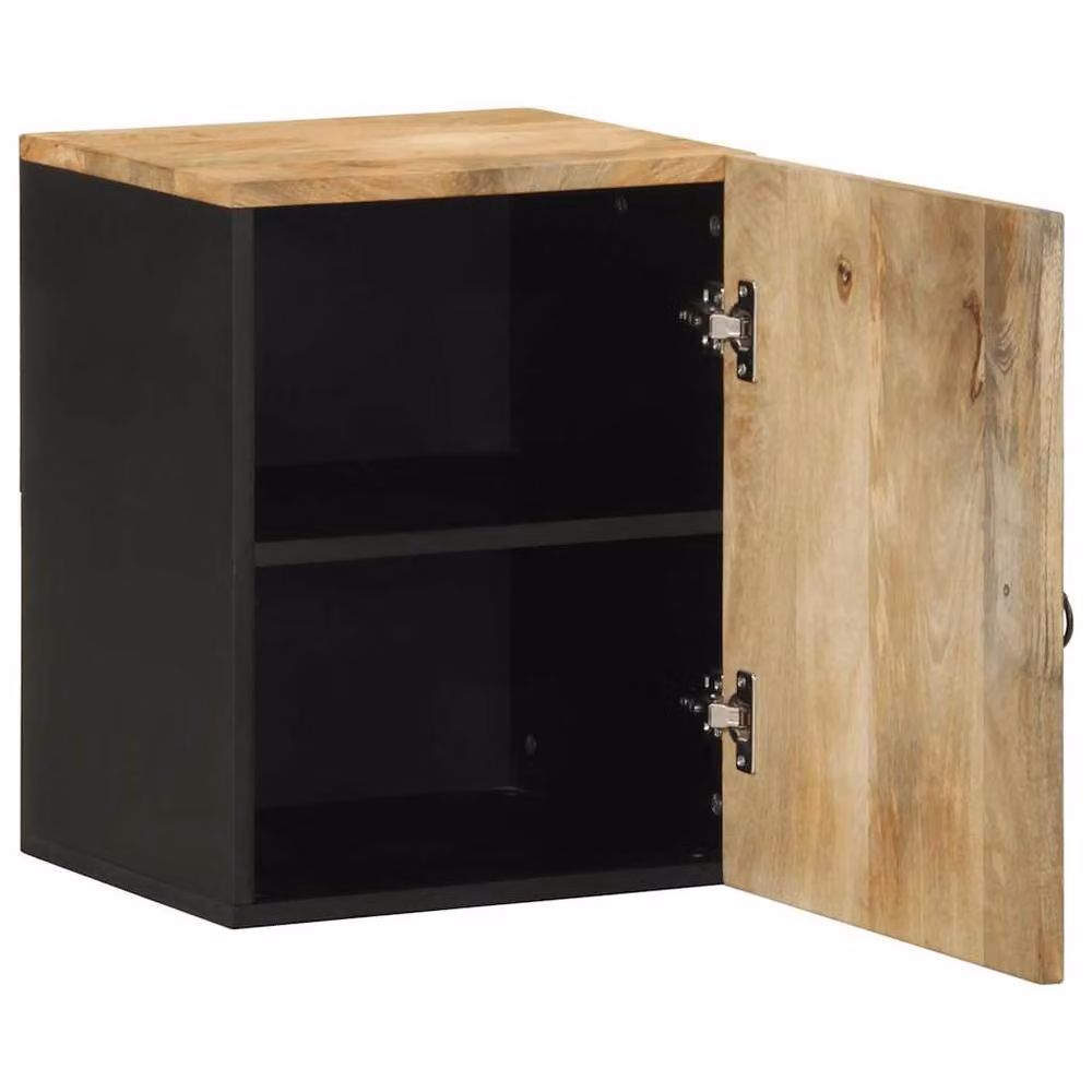 Berkfield Home Black Corner Bathroom Hanging Cabinet in Solid Mango Wood W/D/H: 38 x 33.5 x 48 cm – 2