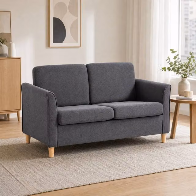 STILVORA 2 Seater Modern Fabric Sofa in Grey with Wooden Legs – 1