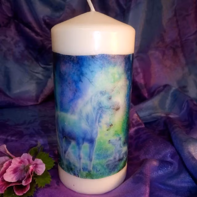 Viki Unicorn Pillar Candle in White and Multicolour