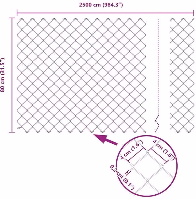 Berkfield Home Durable Galvanised Steel Chain Link Fence in Silver, 0.8 x 25 m