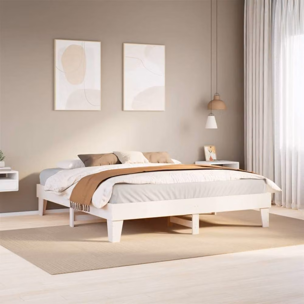 Berkfield Home White Solid Pine Wood Bed Frame W/D/H: 200 x 200 cm – 2