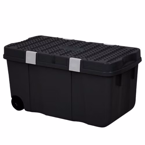 Wham Solid Plastic Storage Cart with Lid and Wheels, Silver/Black, W/D/H: 80.0 x 40.0 x 40.0 cm
