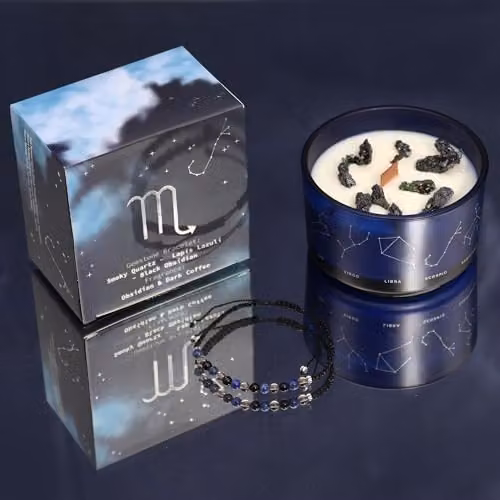 NATUKEY Scorpio Zodiac Crystal Votive Candle and Gemstone Bracelet Set – 3