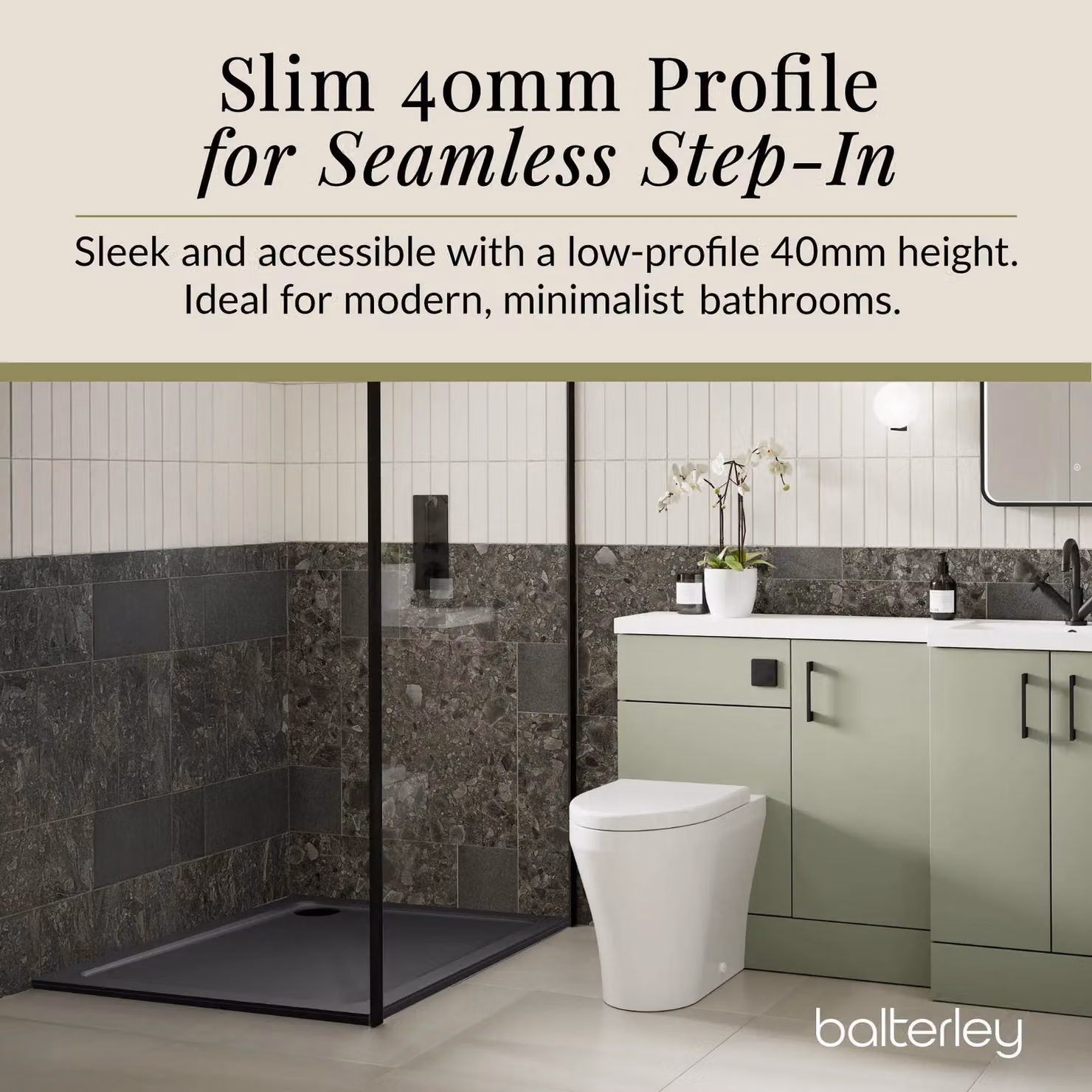 Balterley Premium Square Shower Tray in Grey, W: 90 cm – 4