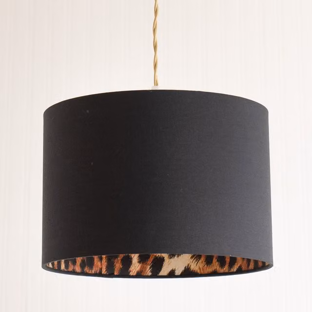 Oasis Small Leopard Print Fabric Inner Ceiling Drum Lamp Shade in Black