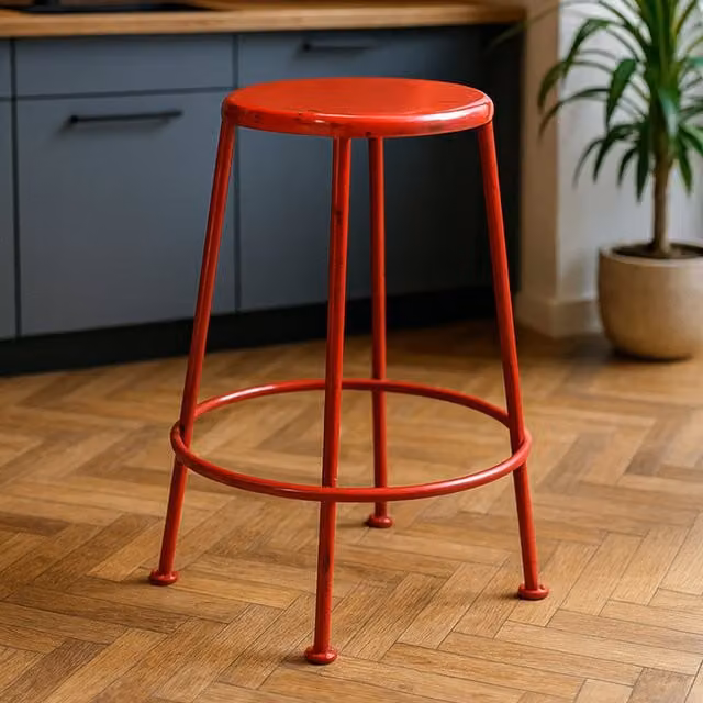 Premier Housewares Artisan Red Metal Stool, H 70 x W 50 x D 50 cm