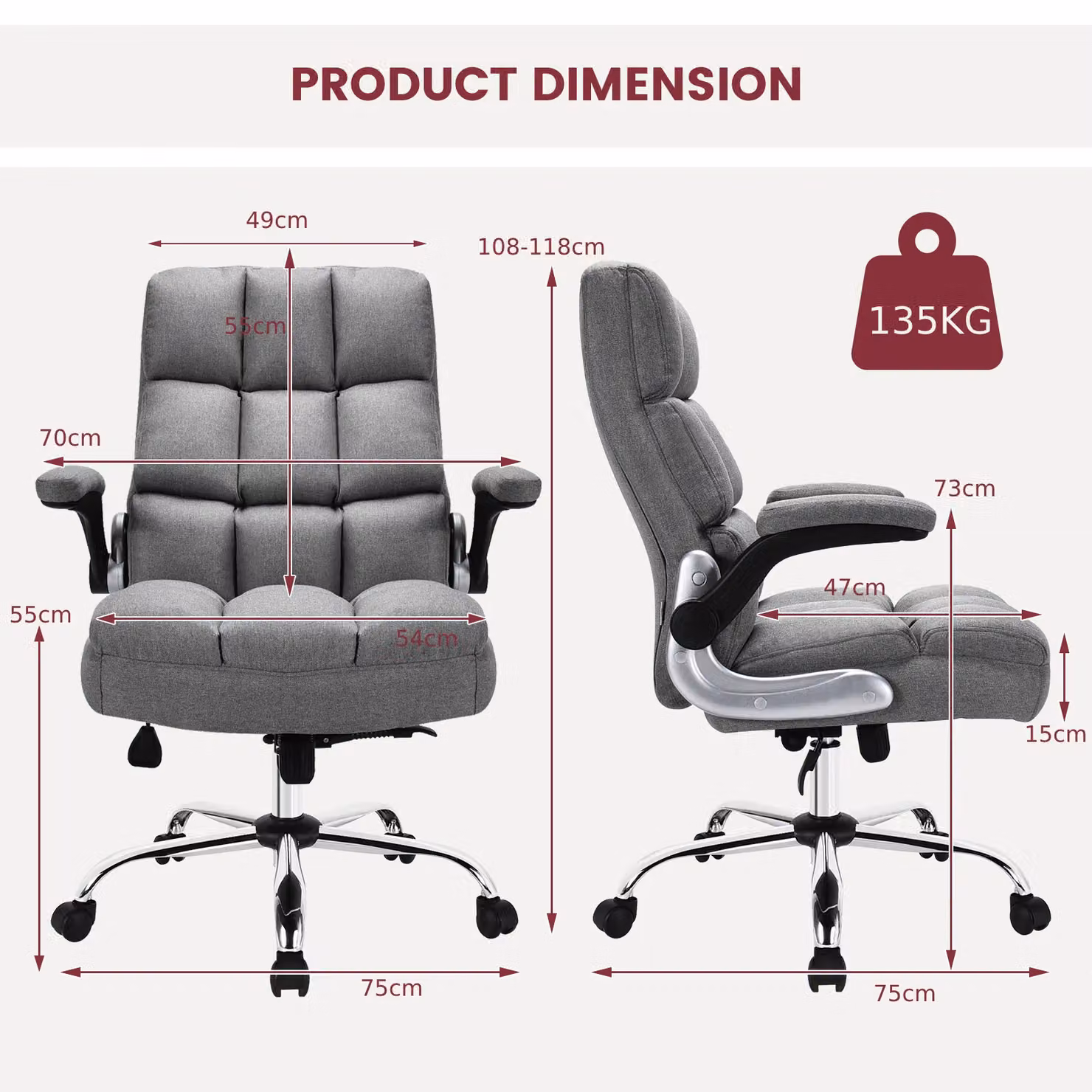 Costway Executive Ergonomic Office Chair in Grey with High Back, Swivel Function and Armrests – 2