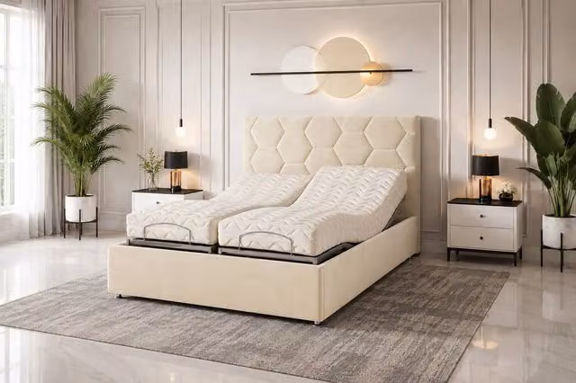 Paradise Beds Ltd Luxury Madrid Mobility Bed with Mattress and Headboard in Beige and Silver, Super King, W/D/H: 200 x 200 cm