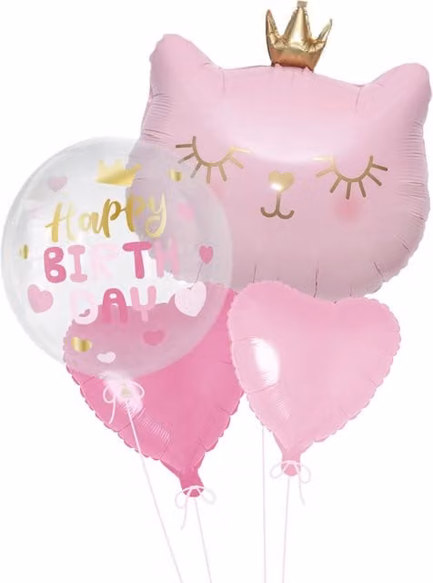 My Party 4 Piece Pink Kitten Birthday Balloon Set with Foil and Latex Balloons