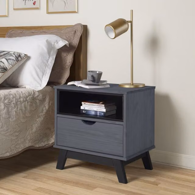 Mercers Furniture Scandian Scandinavian Solid Pine Wood Bedside Cabinet in Grey