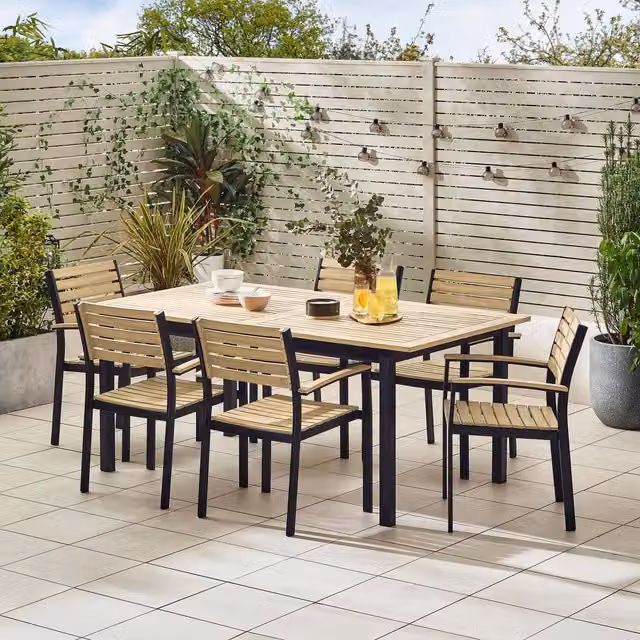 FurnitureboxUK Malva Teak Outdoor Extending Table and Chairs Set in Brown and Black