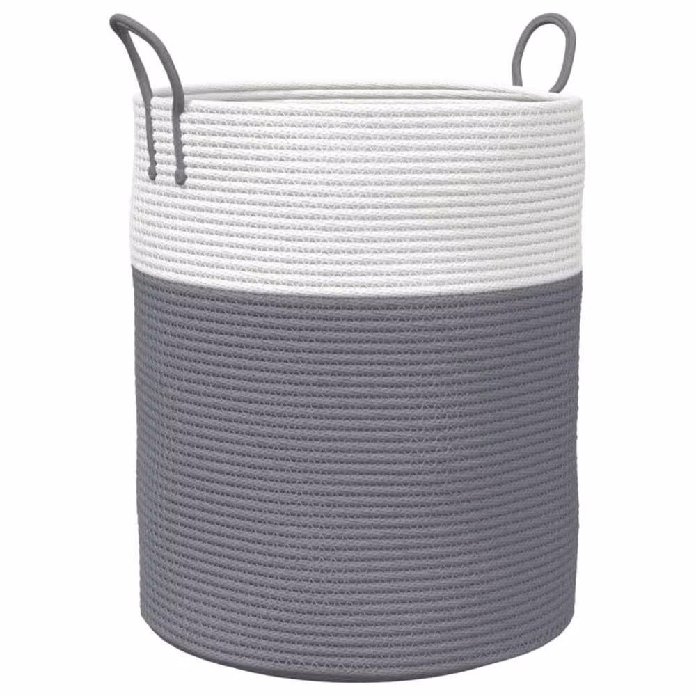 Berkfield Cotton Home Storage Basket in Grey and White W: 38 cm, H: 46 cm – 2
