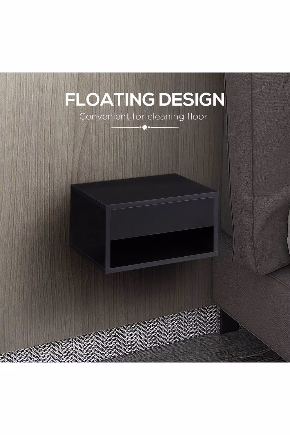 ERGOVEXA AS-973 Black Glossy Wall Mounted Modern Bedroom Side Compartment Unit W/D/H: 37.0 x 32.0 x 21.0 cm – 3