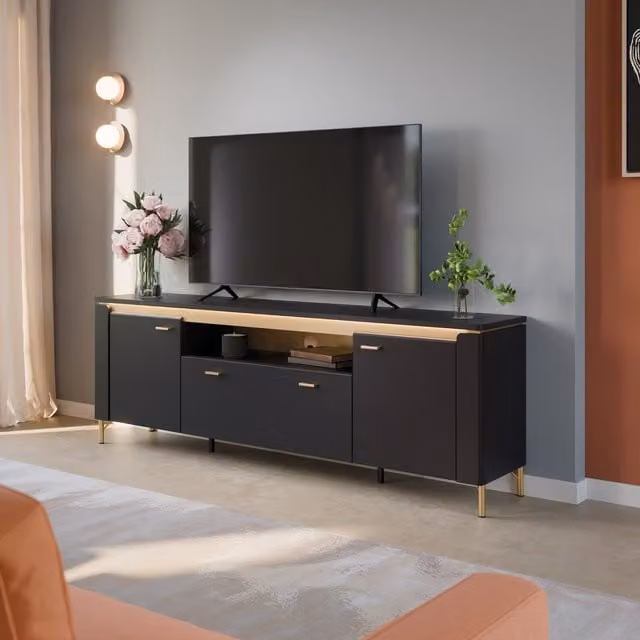 Furniture To Go Genoa Matte Finish TV Cabinet in Black and Gold