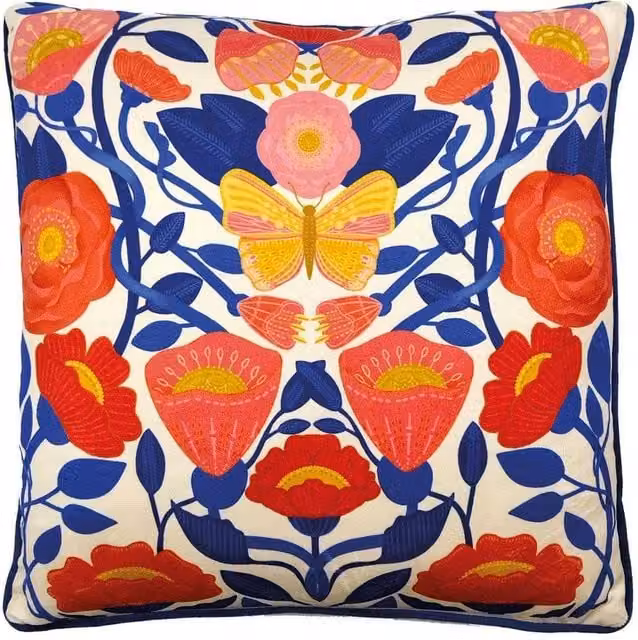 Nina Pace May Floral Filled Velvet Cushion in Red and Multicolour