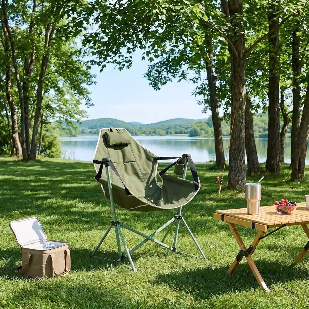 NESTLUNE Green Breathable Garden and Camping Hammock Chair with Cup Holders, W/D/H: 100 x 15 x 15 cm – 4