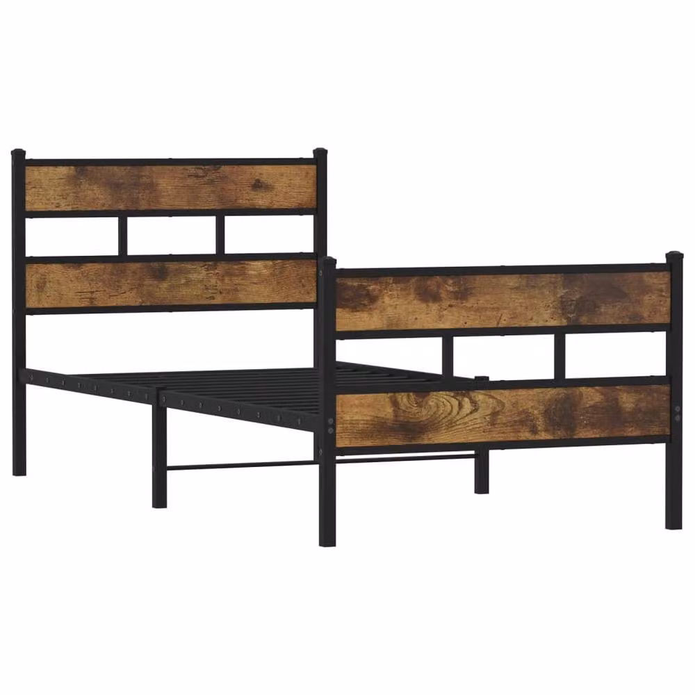Berkfield Home Metal Bed Frame in Smoked Oak Brown, W/D/H: 100 x 200 cm – 3
