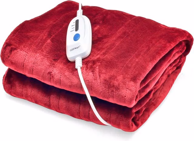 Costway Electric Heated Flannel Soft Throw Blanket in Red