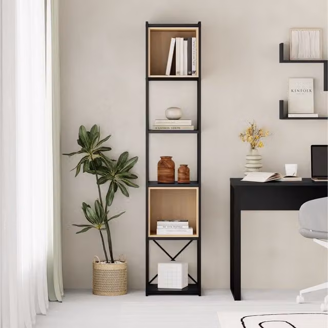 Decortie Modern 5-Tier Freestanding Display Unit in Black and Brown