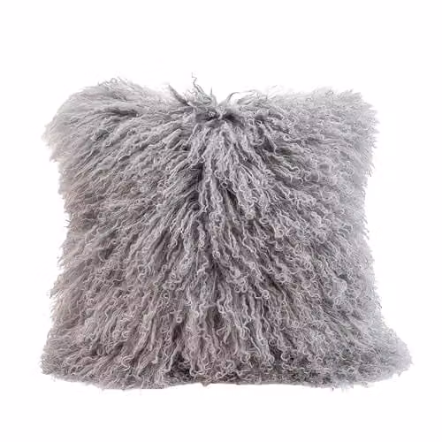 Madison & Mayfair Grey Mongolian Lambswool and Suede Cushion, W/D/H: 40 x 40 x 40 cm
