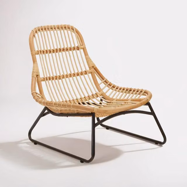 Orsina Wide Natural Rattan Dining Chair in Brown and Black – 1