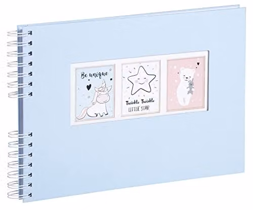 Exacompta Scrapbooking Kit with 50 White Pages, Pastel Blue Cover, Stencils, Stickers, Self-Adhesive Corners and 6 Pastel Felt Tip Pens
