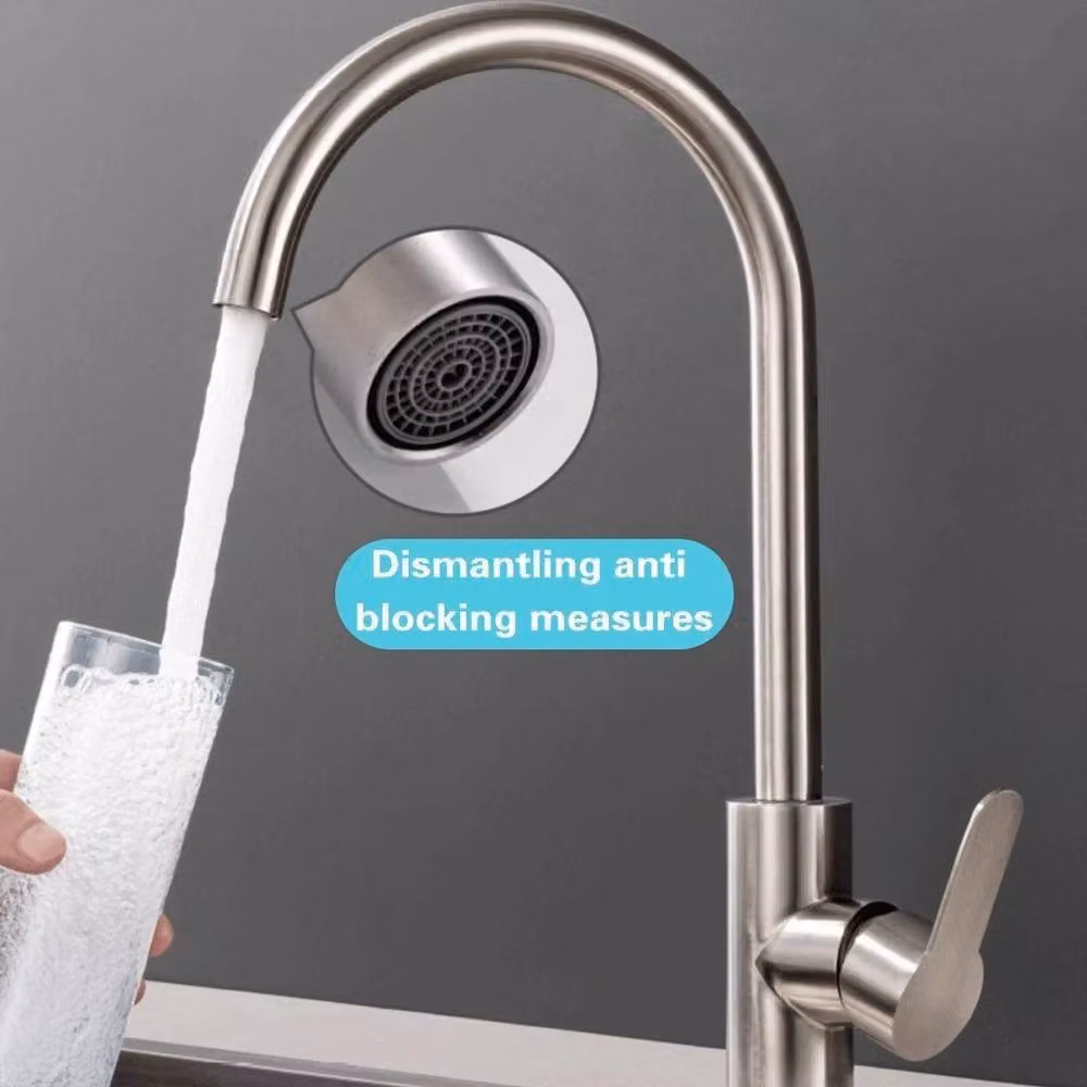 KORVIXA Modern Single Lever Kitchen Sink Mixer Tap in Silver Brushed Steel, W: 52 cm, H: 34 cm, D: 18 cm – 4